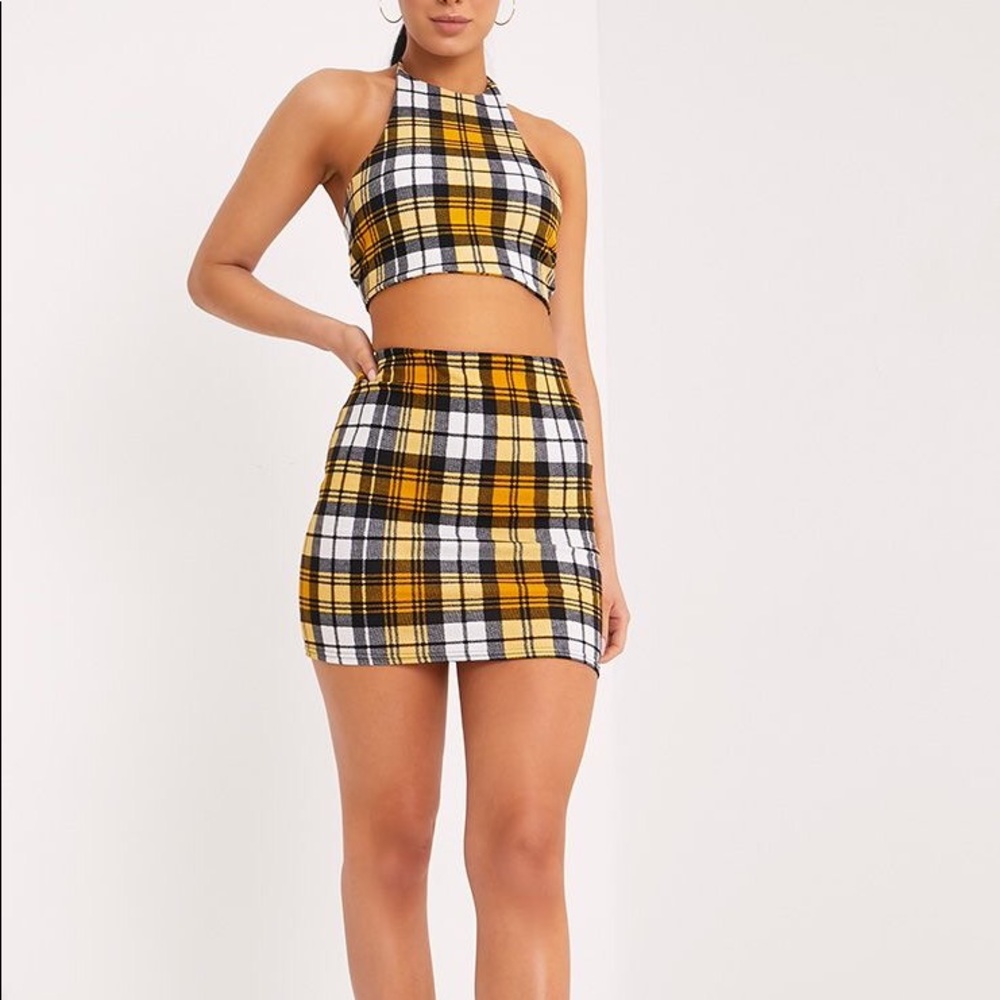 Pretty Little Thing Rosa Yellow Check Print Set